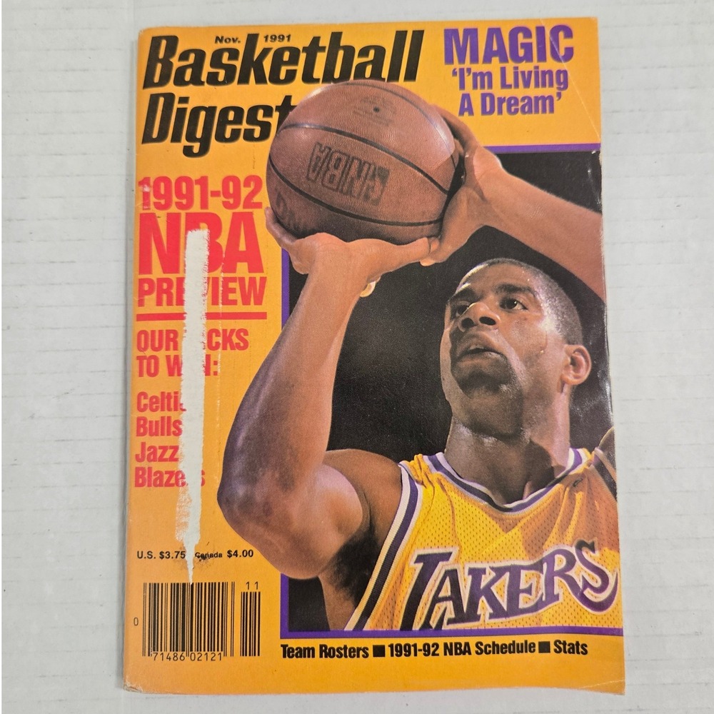 Vintage November 1991 Basketball Digest Magazine Magic Johnson Cover NBA Preview